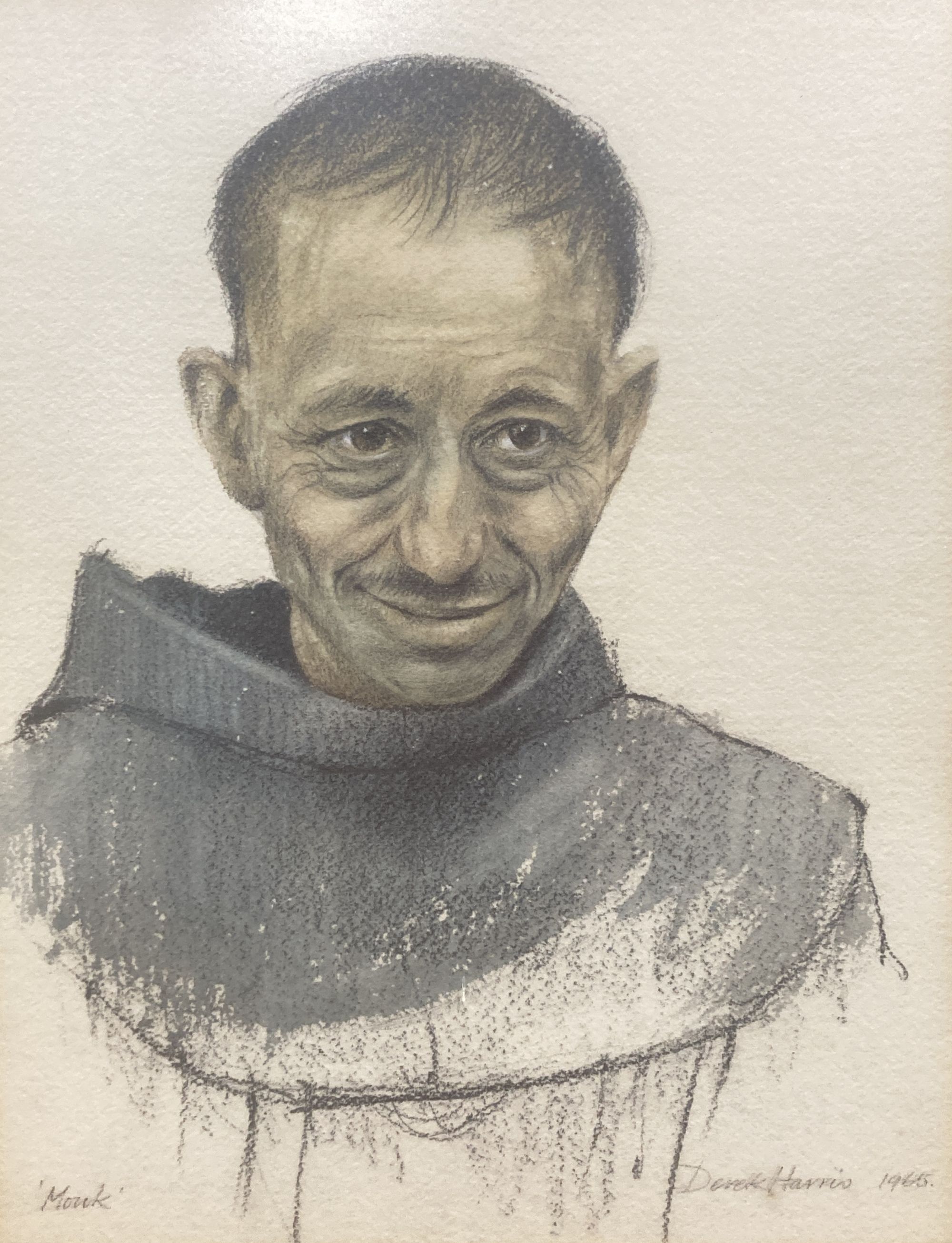 Derek Harris, charcoal and watercolour, Monk, signed and dated 1965, 30 x 23cm